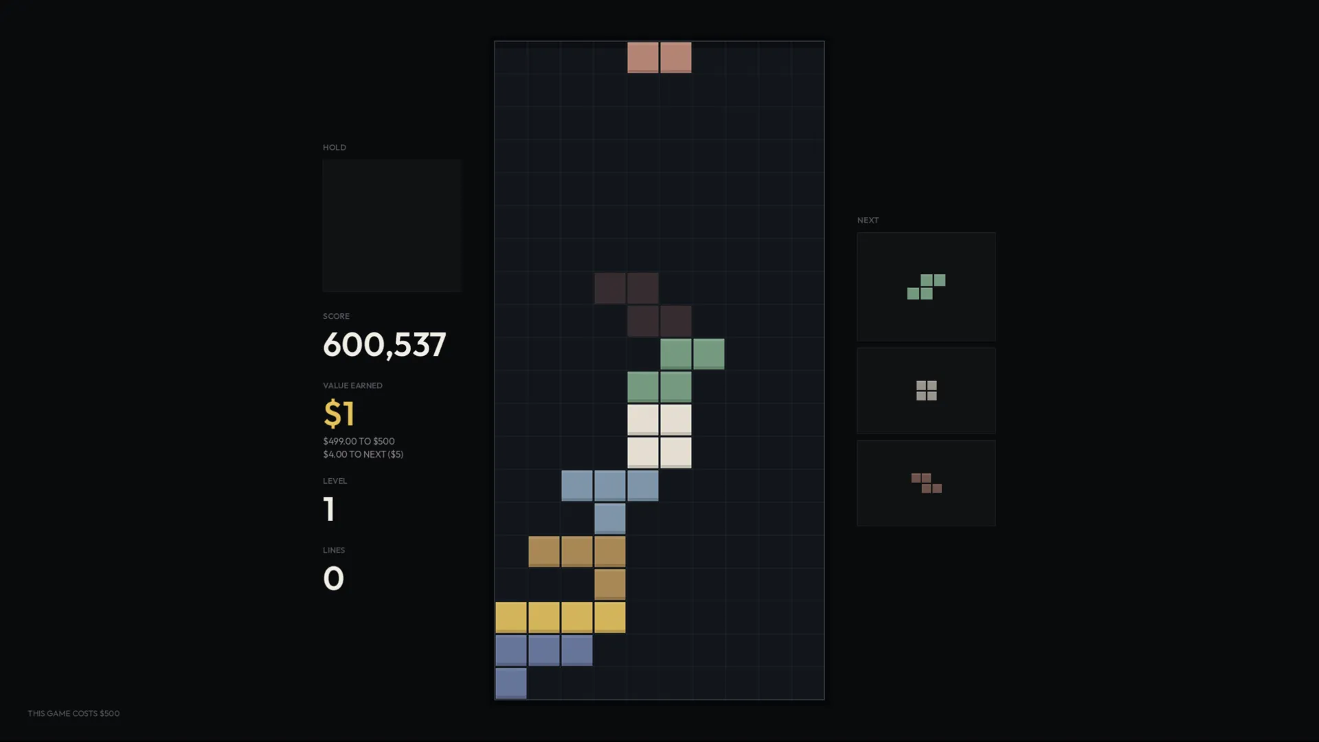 The value HUD showing score converted directly into an in-game dollar value.